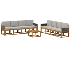 Lauko sofos komplektas 7 pcs Natūrali ir šviesiai pilka