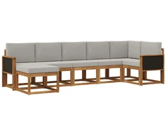 Lauko sofos komplektas 7 pcs Natūrali ir šviesiai pilka