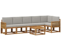 Lauko sofos komplektas 7 pcs Natūrali ir šviesiai pilka