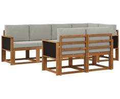 Lauko sofos komplektas 7 pcs Natūrali ir šviesiai pilka