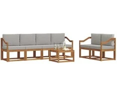 Lauko sofos komplektas 7 pcs Natūrali ir šviesiai pilka