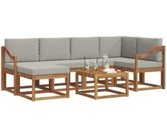 Lauko sofos komplektas 7 pcs Natūrali ir šviesiai pilka