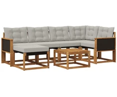 Lauko sofos komplektas 7 pcs Natūrali ir šviesiai pilka