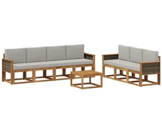Lauko sofos komplektas 7 pcs Natūrali ir šviesiai pilka