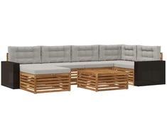 Lauko sofos komplektas 7 pcs Natūrali ir šviesiai pilka