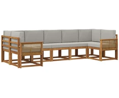 Lauko sofos komplektas 7 pcs Natūrali ir šviesiai pilka