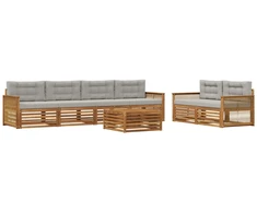 Lauko sofos komplektas 7 pcs Natūrali ir šviesiai pilka