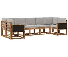 Lauko sofos komplektas 7 pcs Natūrali ir šviesiai pilka