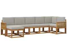 Lauko sofos komplektas 7 pcs Natūrali ir šviesiai pilka