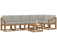 Lauko sofos komplektas 7 pcs Natūrali ir šviesiai pilka