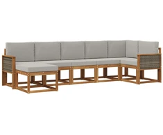 Lauko sofos komplektas 7 pcs Natūrali ir šviesiai pilka