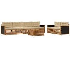 Lauko sofos komplektas 7 pcs Natūralus ir bežinis Poliesteris