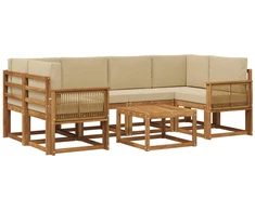 Lauko sofos komplektas 7 pcs Natūralus ir bežinis Poliesteris