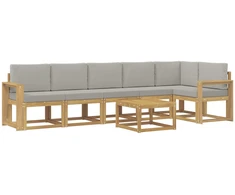 Lauko sofos komplektas 7 vnt. 6 vietos Balta ir šviesiai pilka