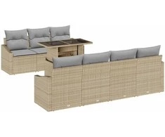 Lauko baldų komplektas Sodo Sofų Rinkinys su pagalve 8 pcs Smėlio poliratanas