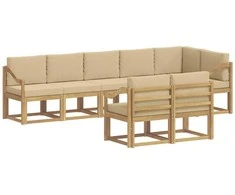 Lauko sofos komplektas 8 pcs Balta ir kreminė Poliesteris