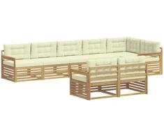 Lauko sofos komplektas 8 pcs Balta ir kreminė Poliesteris