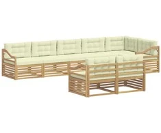 Lauko sofos komplektas 8 pcs Balta ir kreminė Poliesteris
