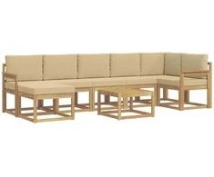 Lauko sofos komplektas 8 pcs Balta ir kreminė Poliesteris