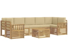 Lauko sofos komplektas 8 pcs Balta ir kreminė Poliesteris