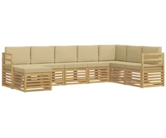 Lauko sofos komplektas 8 pcs Balta ir kreminė