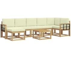 Lauko sofos komplektas 8 pcs Balta ir kreminė Poliesteris