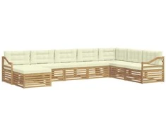 Lauko sofos komplektas 8 pcs Balta ir kreminė Poliesteris