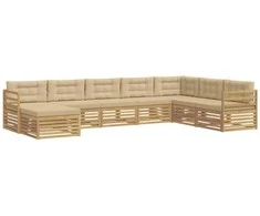 Lauko sofos komplektas 8 pcs Balta ir kreminė Poliesteris