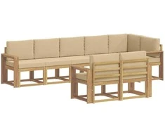 Lauko sofos komplektas 8 pcs Balta ir kreminė Poliesteris