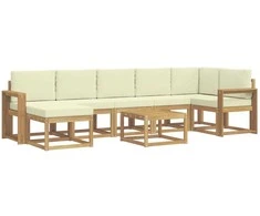 Lauko sofos komplektas 8 pcs Balta ir kreminė Poliesteris