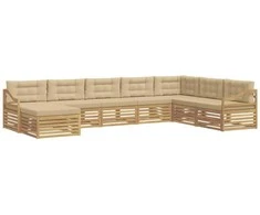 Lauko sofos komplektas 8 pcs Balta ir kreminė Poliesteris