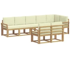 Lauko sofos komplektas 8 pcs Balta ir kreminė Poliesteris