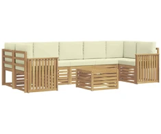 Lauko sofos komplektas 8 pcs Balta ir kreminė Poliesteris
