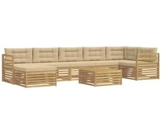 Lauko sofos komplektas 8 pcs Balta ir kreminė Poliesteris