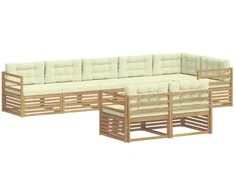 Lauko sofos komplektas 8 pcs Balta ir kreminė Poliesteris