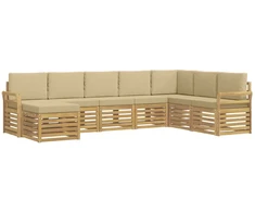 Lauko sofos komplektas 8 pcs Balta ir kreminė 308 x 190 x 73 cm