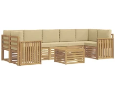 Lauko sofos komplektas 8 pcs Balta ir kreminė Poliesteris