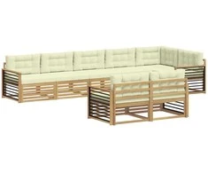 Lauko sofos komplektas 8 pcs Balta ir kreminė Poliesteris