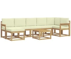 Lauko sofos komplektas 8 pcs Balta ir kreminė Poliesteris