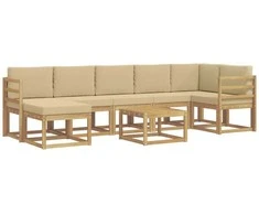 Lauko sofos komplektas 8 pcs Balta ir kreminė Poliesteris