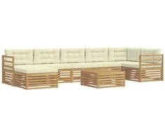 Lauko sofos komplektas 8 pcs Balta ir kreminė Poliesteris