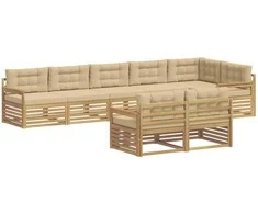 Lauko sofos komplektas 8 pcs Balta ir kreminė Poliesteris