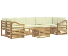 Lauko sofos komplektas 8 pcs Balta ir kreminė Poliesteris