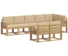 Lauko sofos komplektas 8 pcs Balta ir kreminė Poliesteris