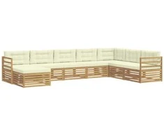 Lauko sofos komplektas 8 pcs Balta ir kreminė Poliesteris