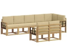 Lauko sofos komplektas 8 pcs Balta ir kreminė Poliesteris