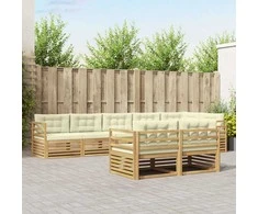Lauko sofos komplektas 8 pcs Balta ir kreminė Poliesteris