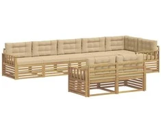 Lauko sofos komplektas 8 pcs Balta ir kreminė Poliesteris