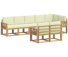 Lauko sofos komplektas 8 pcs Balta ir kreminė Poliesteris