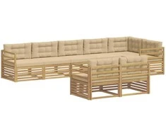 Lauko sofos komplektas 8 pcs Balta ir kreminė Poliesteris